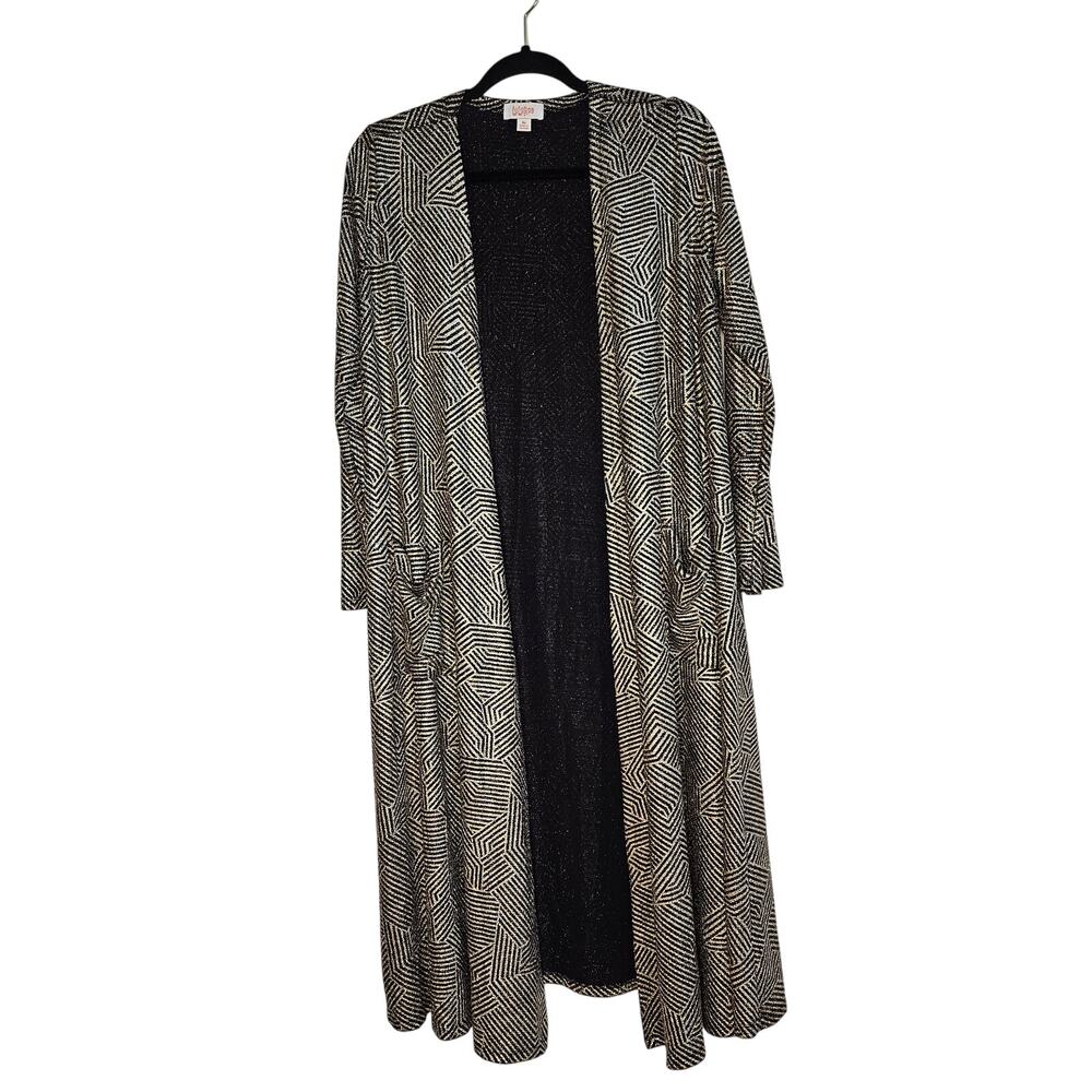 Lularoe Elegant Black Gold Sparkle Sarah long Duster size medium
